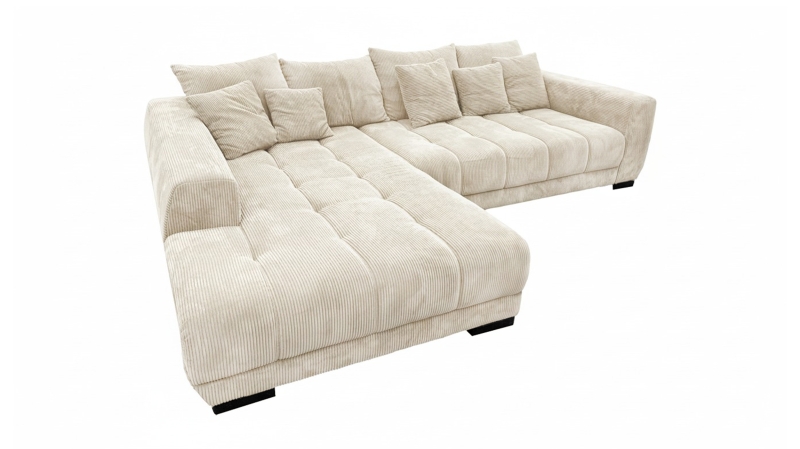 Ecksofa Cord beige elektrisch ausfahrbar 300 cm - OT links - ARTEMIS