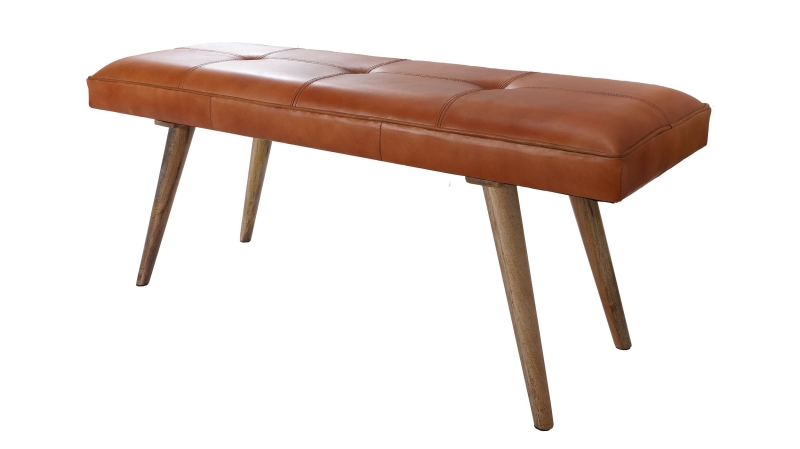 Sitzbank 117 cm echtes Leder braun Mango massiv - ARIKA 