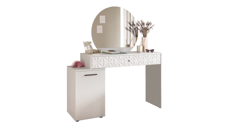 Schminktisch weiß hochglanz 117 cm - mit Spiegel - PRISMA