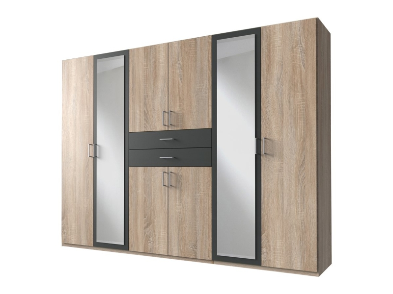 Kleiderschrank mit Spiegel - Sägerau Eiche - graphit - 270 cm - DIVER