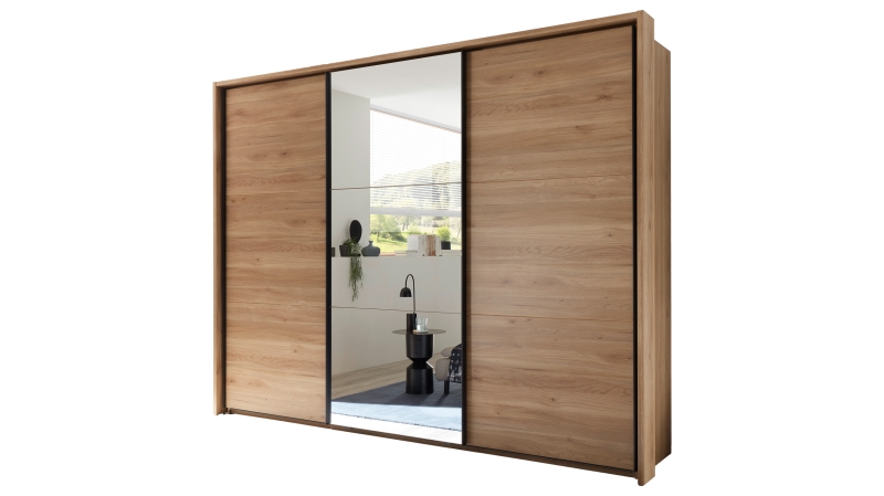 Schwebetürenschrank mit Spiegel 280 cm Eiche - graphit - ASCHAU