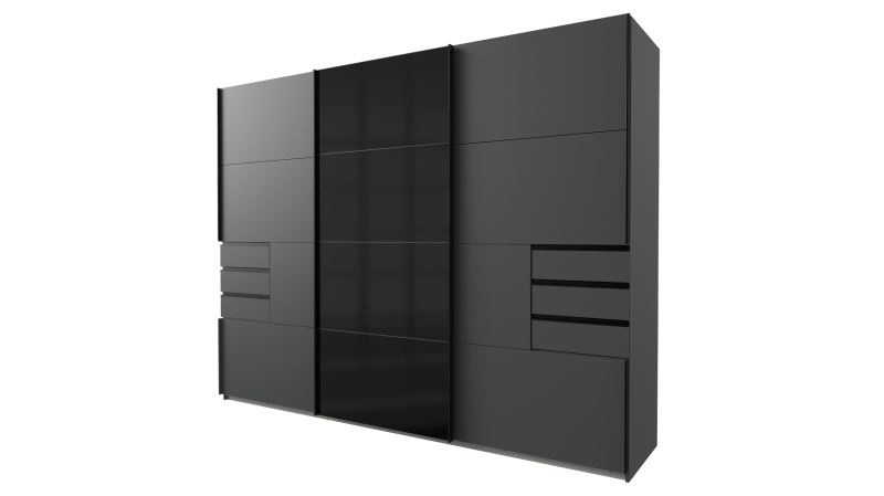Schwebetürenschrank graphit - schwarz - Glasfront - 270 cm - SAIGON