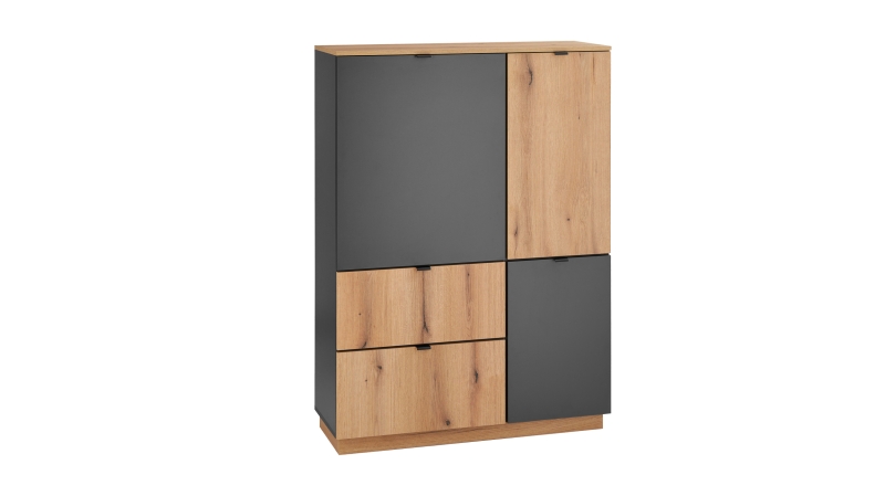 Highboard 3 Türen 2 Schubladen anthrazit - Eiche 103 cm - VINCE
