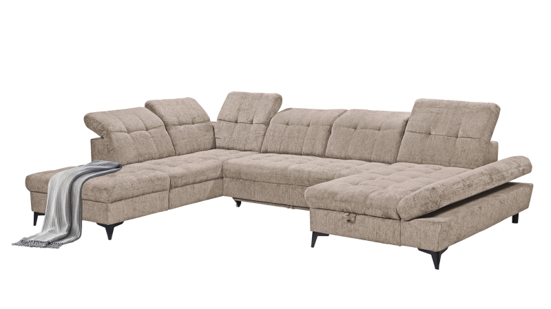 Wohnlandschaft Schlaffunktion Bettkasten Beige-Kaschmir - MERCY