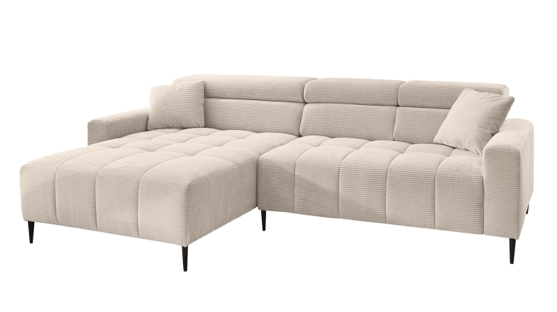 Ecksofa Cord beige ausziehbar - Sitztiefenverstellung 256 cm - OT links - SIMPLE 