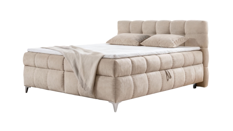 Boxbett 180 x 200 cm beige Stoffbezug mit Bettkasten - VELARIO 