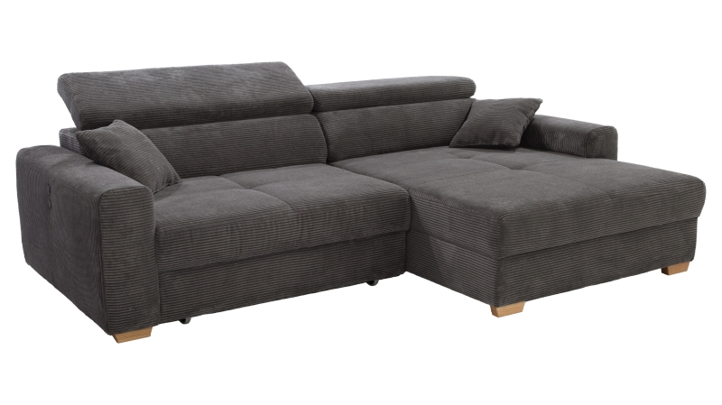 Ecksofa Cord grau ausziehbar - Sitztiefenverstellung 277 cm - SLIDER