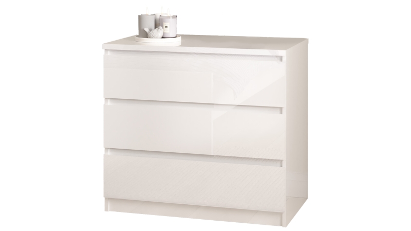 Kommode mit 3 Schubladen weiß hochglanz 77 cm - NAIA 