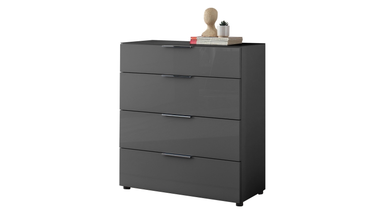 Kommode 4 Schubladen - anthrazit - Glasfront - 90 cm - SANTORIN