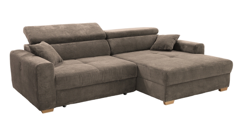 Ecksofa Cord taupe ausziehbar - Sitztiefenverstellung 277 cm - SLIDER