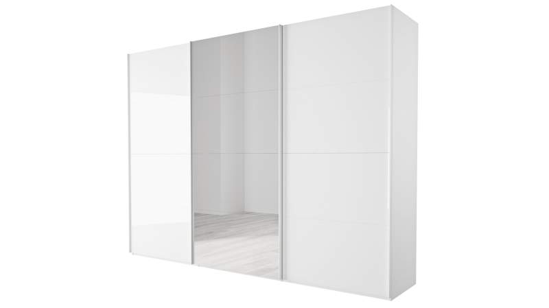 Schwebetürenschrank mit Spiegel weiß hochglanz - 301 cm - SYSTEMA