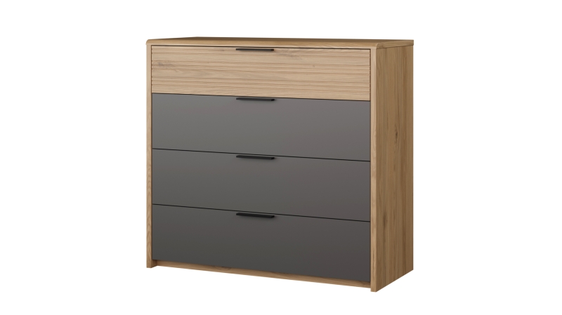 Kommode grau Wildeiche - 4 Schubladen - 100 cm - VALPECULA 