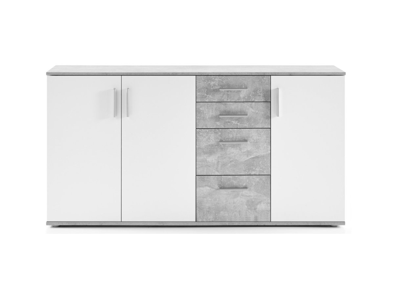 Kommode 3-türig Betonoptik - weiß 160 cm - BOBBY