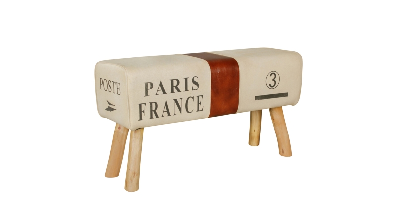 Sitzbank 91 cm Stoffbezug beige Eukalyptus massiv - CARLAS