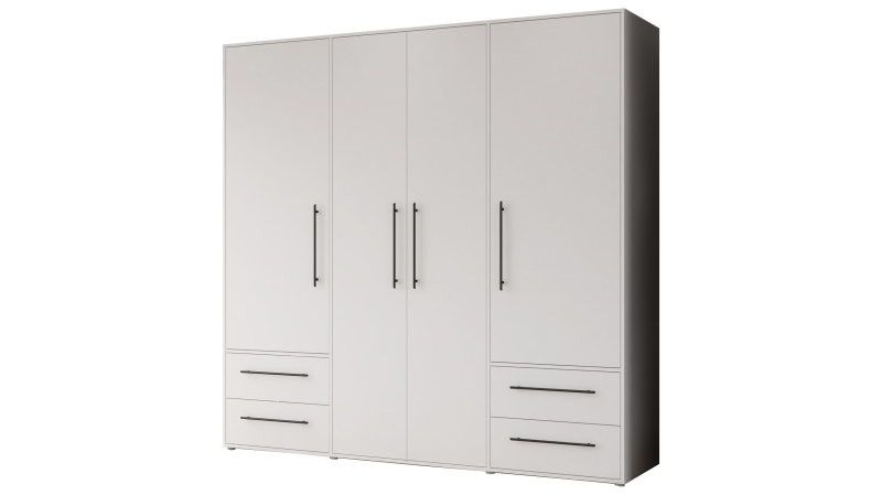 Kleiderschrank weiß - 206 cm - 4 Türen - MOKKARIS