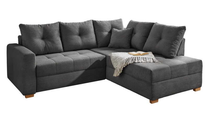 Ecksofa Cord dunkelgrau - Schlaffunktion Bettkasten 228 cm - HEIDELBERG