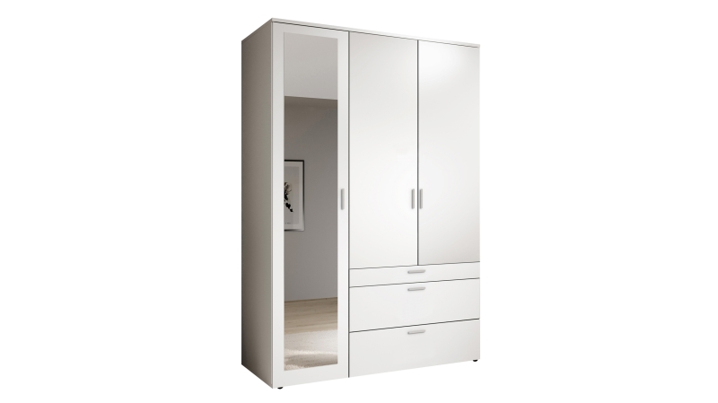 Kleiderschrank weiß mit Spiegel - 135 cm - 3-türig - VESALA