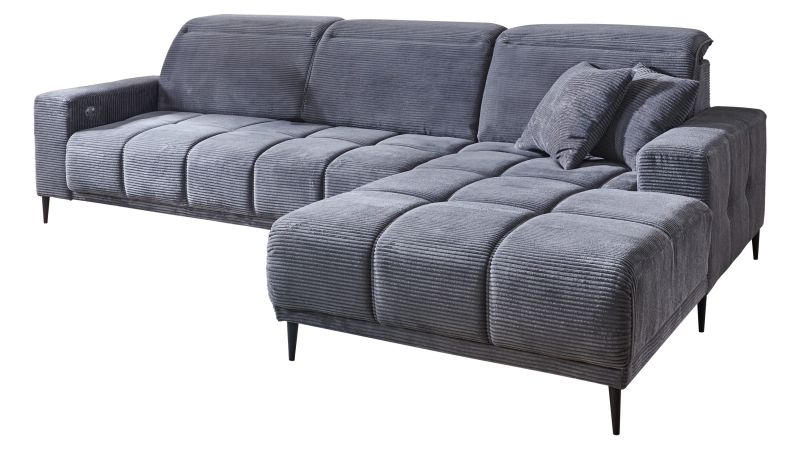 Ecksofa Cord grau ausziehbar - Sitztiefenverstellung 286 cm - OT rechts - MARISOL