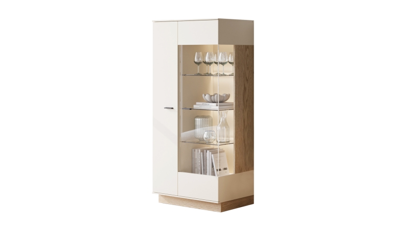 Vitrine mit Glastür beige - Eiche - Breite 75 cm - MEOLO