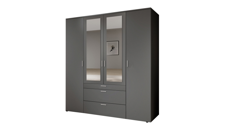 Kleiderschrank graphit mit Spiegel - 180 cm - 4-türig - VESALA