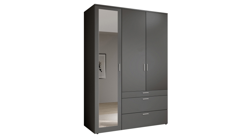 Kleiderschrank graphit mit Spiegel - 135 cm - 3-türig - VESALA