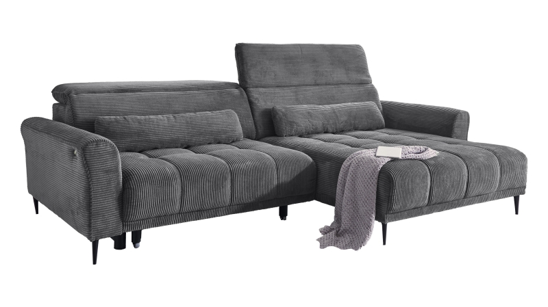 Ecksofa Cord grau ausziehbar - Sitztiefenverstellung - 277 cm - OT rechts - LOGAN