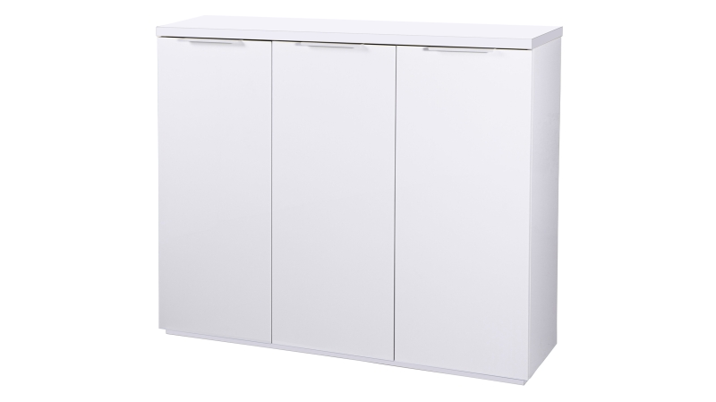 Kommode weiß hochglanz 120 cm 3-türig Metallgriffe - MUNDI