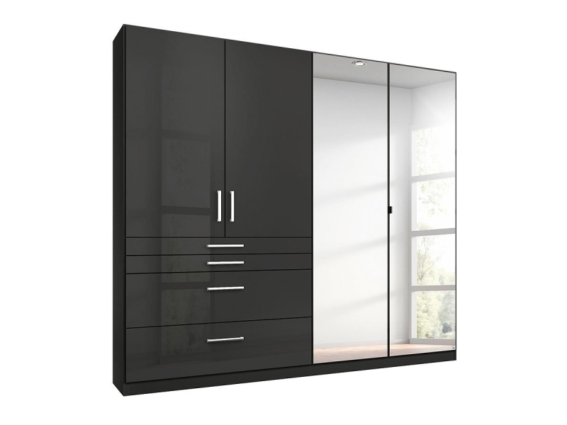 Kleiderschrank mit Spiegel - hochglanz grau - 181 cm - rauch - HOMBURG