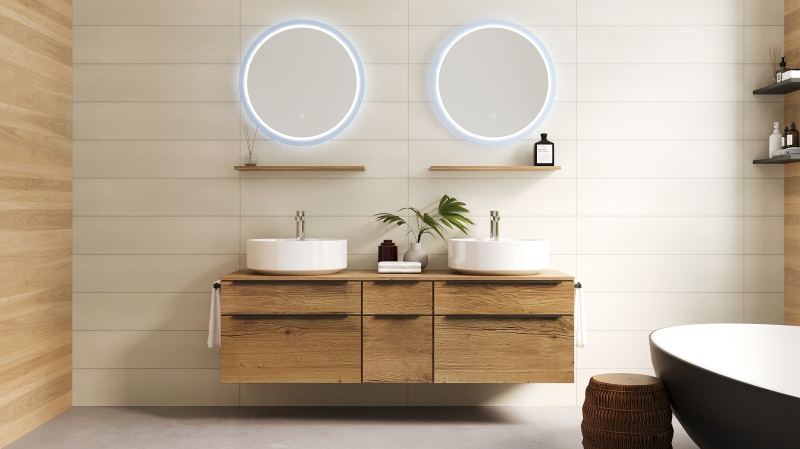 Badmöbel-Set Eiche - 7 Teile - Doppelwaschtisch 151 cm - SKYE