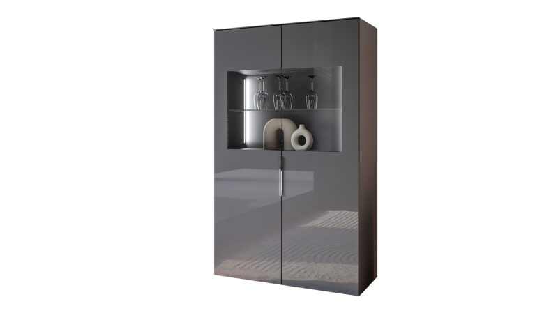 Vitrine mit Beleuchtung anthrazit - Glasfront - Breite 90 cm - SANTORIN
