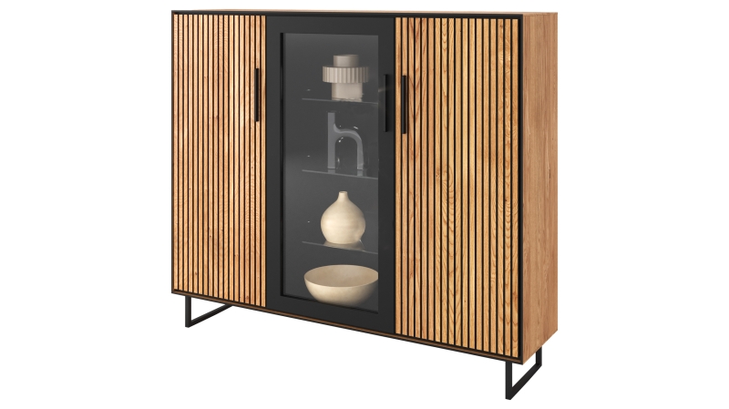 Highboard mit Glastür Eiche geölt 146 cm - BELLA