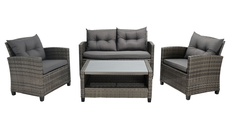 Gartenmöbel Set 4-teilig Polyrattan grau mit Kissen - RAVA