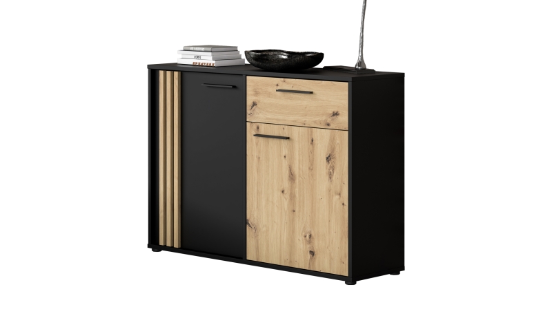 Kommode mit 1 Schublade Artisan Eiche - schwarz 115 x 34 cm - CARDIGAN
